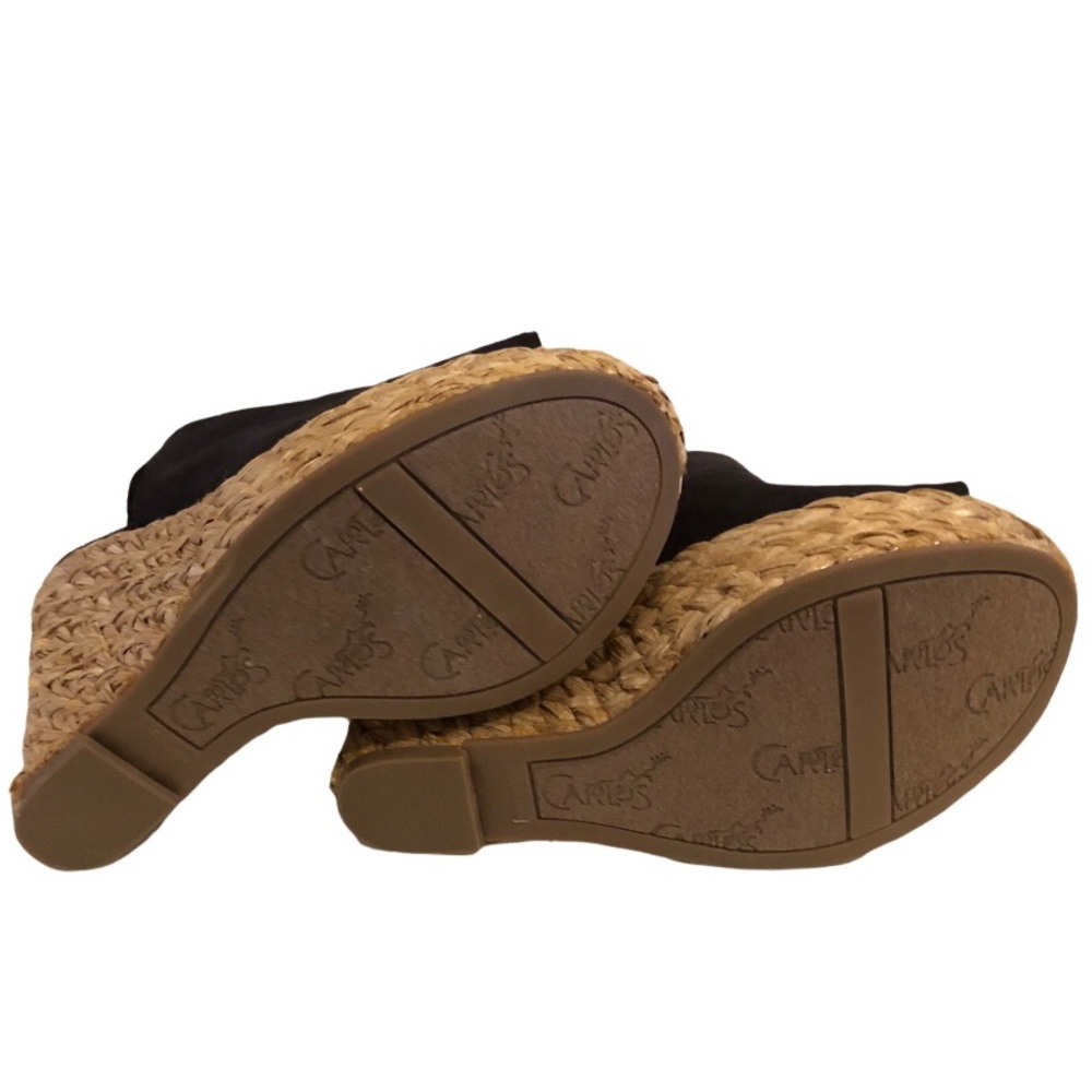 Carlos Santana Black Suede Leather Peep Toe Slingback Espadrille Wedges Sz 6.5 - Picture 5 of 7